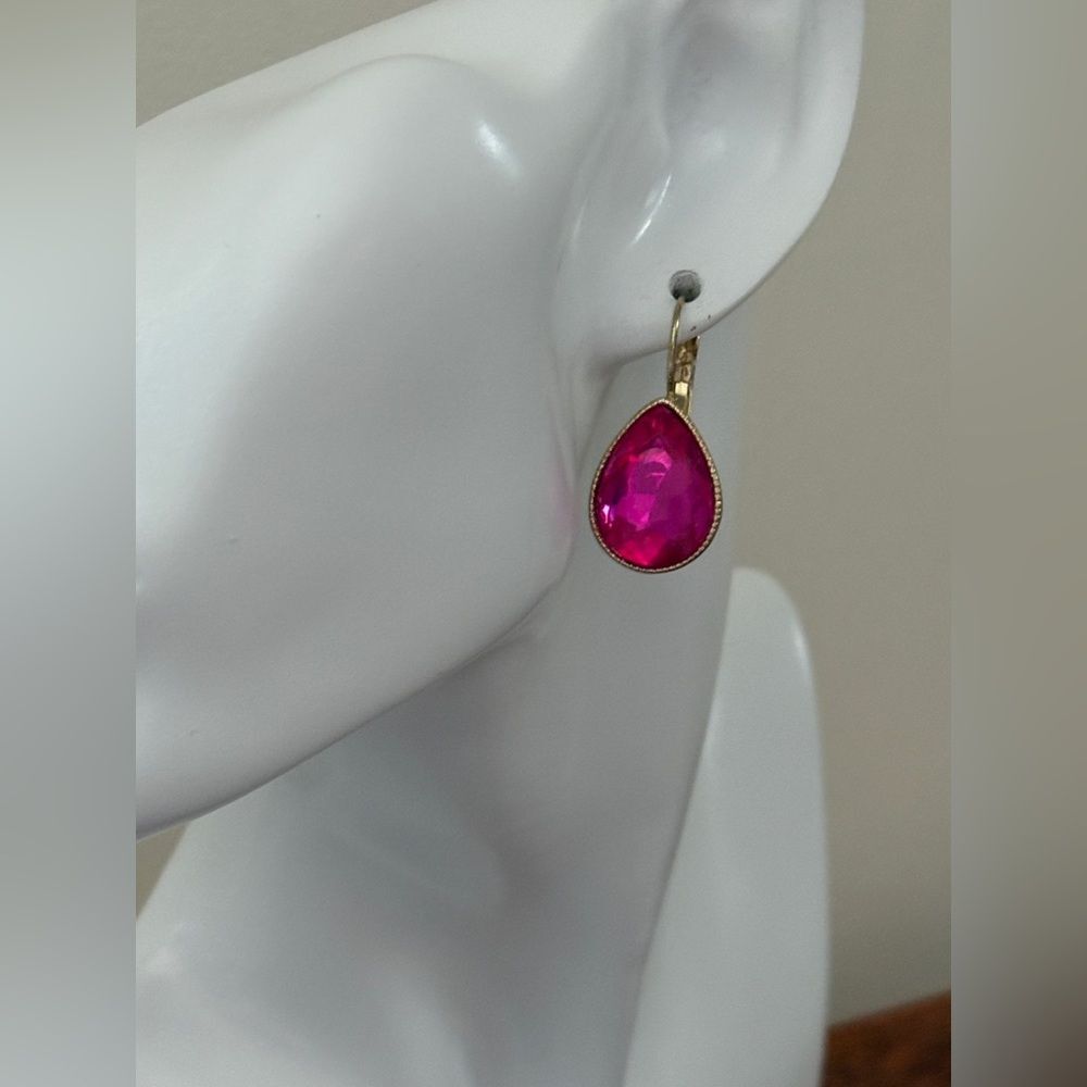 Vibrant Fuchsia Teardrop Earrings 1.25"